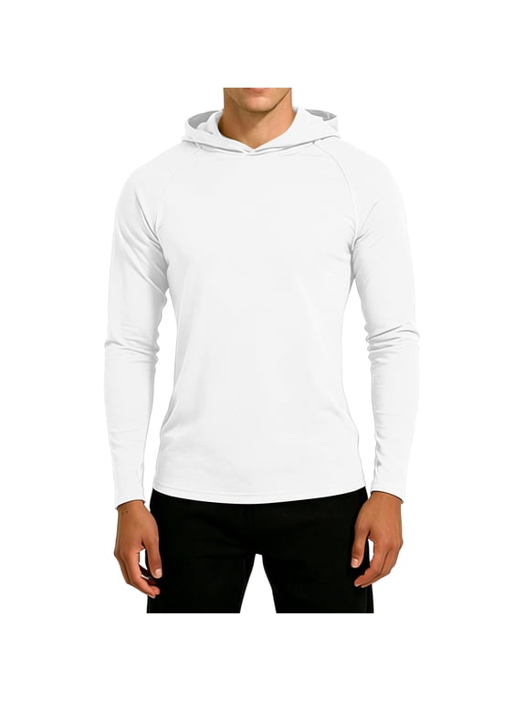 Mens Long Sleeve Tee Shirts Hooded Sun Shirt Athletic Slim Fitted Mesh Lightweight Casual Outdoor Pullover Tops(Small,White)