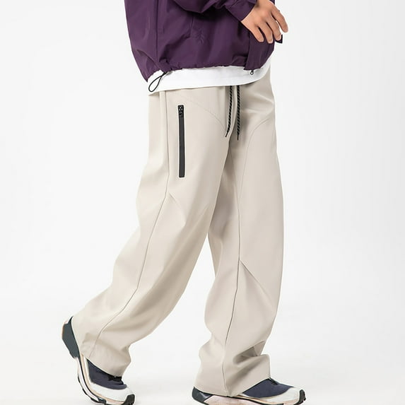 asjyhkr Mens Lounge Pants Waterproof Drawstring Elastic Waist Outdoor Hiking Camping Trousers with Zipper Pockets
