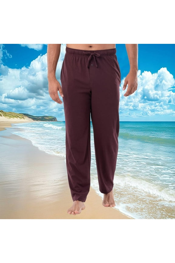 Mens Pajama Sleep Pants Cotton Drawstring Elastic Waist Comfy Stretch Breathable Home Louge Pants Nightwear(S-3XL)