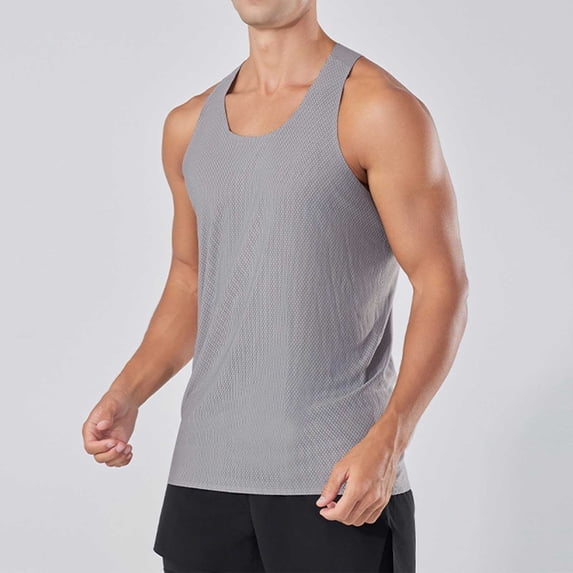 asjyhkr Mens Running Tank Tops Stretch Sleeveless Crew Neck Lightweight Workout Gym Athletic Shirts