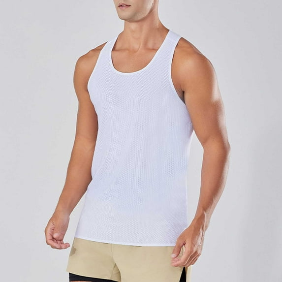 asjyhkr Mens Running Tank Tops Stretch Sleeveless Crew Neck Lightweight Workout Gym Athletic Shirts