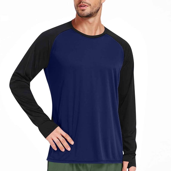 asjyhkr Mens Shirts Crew Neck Long Sleeve Quick Drying Shirts Solid Color Casual Breathable Gym Workout Running Tops