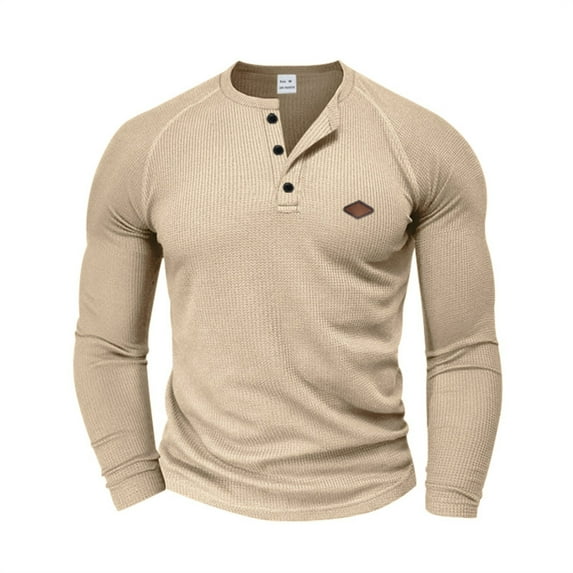 asjyhkr Mens Shirts Long Sleeve Button Crew Neck Pullover Solid Color Breathable Casual Hiking Vacation Workout Tops