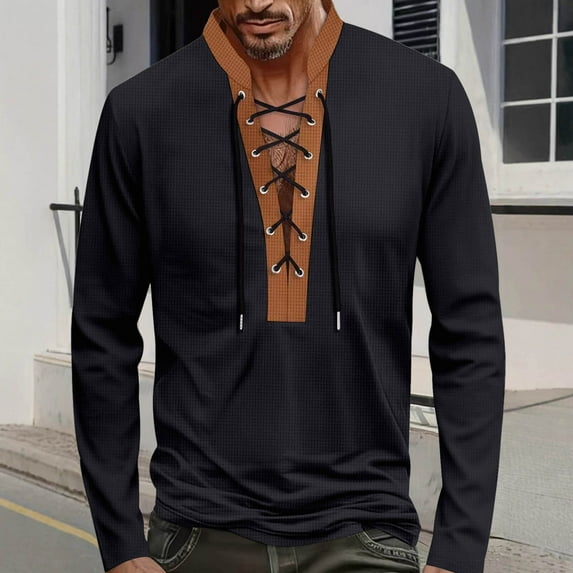 asjyhkr Mens Shirts Long Sleeve Drawstring Stand Collar Pullover Casual Breathable Color Block Hiking Outdoor Vacation Tops