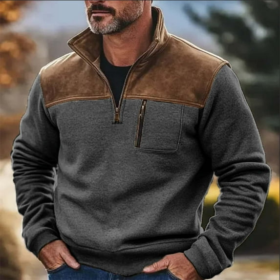 asjyhkr Mens Shirts Long Sleeve Drawstring Stand Collar Pullover Casual Breathable Color Block Hiking Outdoor Vacation Tops