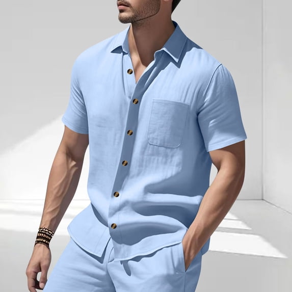 asjyhkr Mens Short Sleeve Button down Shirts Relaxed Fit Collared Shirts for Men with Chest Pocket