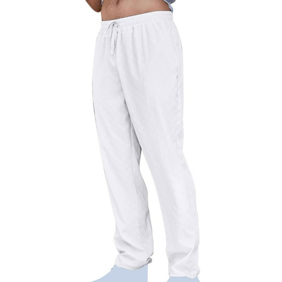 asjyhkr Mens Summer Beach Pants Elastic Waist Drawstring Lightweight Breathable Casual Pants with Pockets
