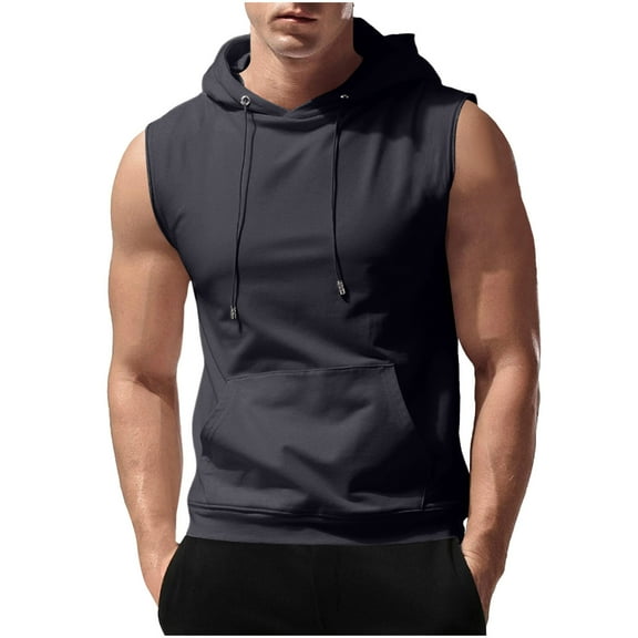 asjyhkr Mens Summer Gym Hoodies Sleeveless Shirts Drawstring and Pockets Workout Running Tees