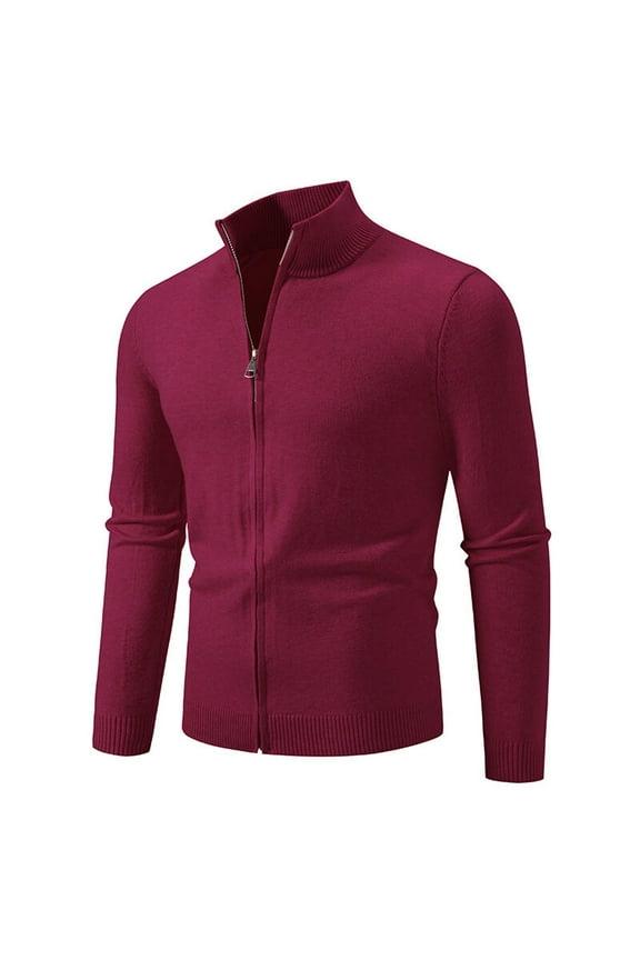 Mens Sweaters Long Sleeve Stand Collar Zipper Cardigan Sweaters Fashion Casual Solid Color Workout Gym Running Tops