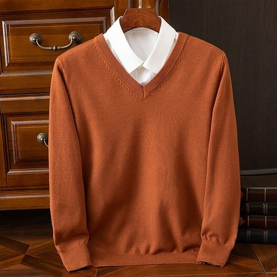 asjyhkr Mens Sweaters Long Sleeve V Neck Knit Pullover Fashion Casual Solid Color Breathable Thermal Hiking Gym Workout Tops