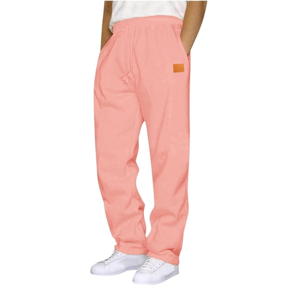 asjyhkr Mens Sweatpants Straight Leg Elastic Waist Drawstring Running Gym Athletic Pants with Pockets(S,Pink)