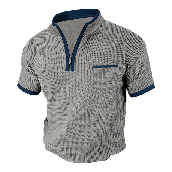 asjyhkr Mens T-Shirts Henley 1/4 Zip Short Sleeve Workout Golf Shirts Summer Casual Tops