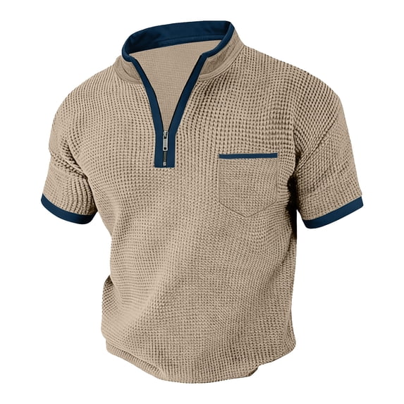 asjyhkr Mens T-Shirts Henley 1/4 Zip Short Sleeve Workout Golf Shirts Summer Casual Tops