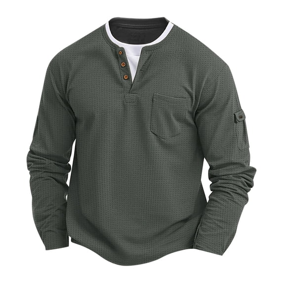 asjyhkr Mens Undershirts 2 in 1 Long Sleeve Button Crew Neck Pullover Hiking Outdoor Vacation Shirts