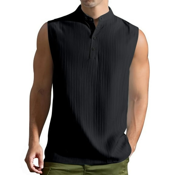 asjyhkr Mens Undershirts Button Breathable Sleeveless Crew Neck Tighted Tank Tops Home Outdoor Hiking Shirts