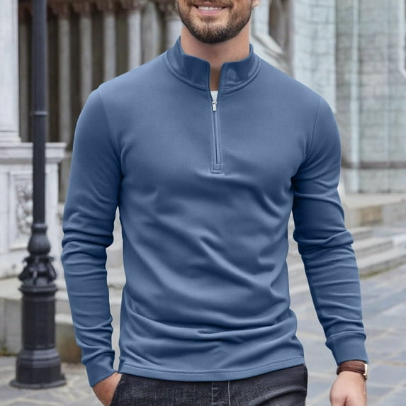 asjyhkr Mens Undershirts Button Lapel Long Sleeve Pullover Casual Solid Color Breathable Workout Gym Hiking Tops