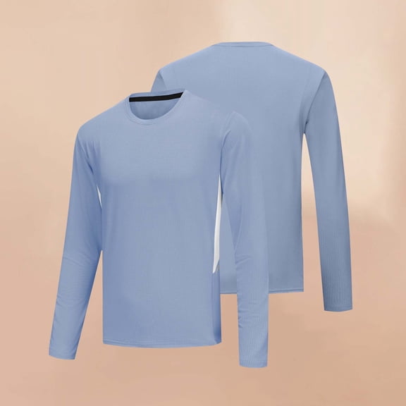 asjyhkr Mens Undershirts Crew Neck Long Sleeve Pullover Fashion Casual Solid Color Stretch Breathable Running Gym Workout Tops