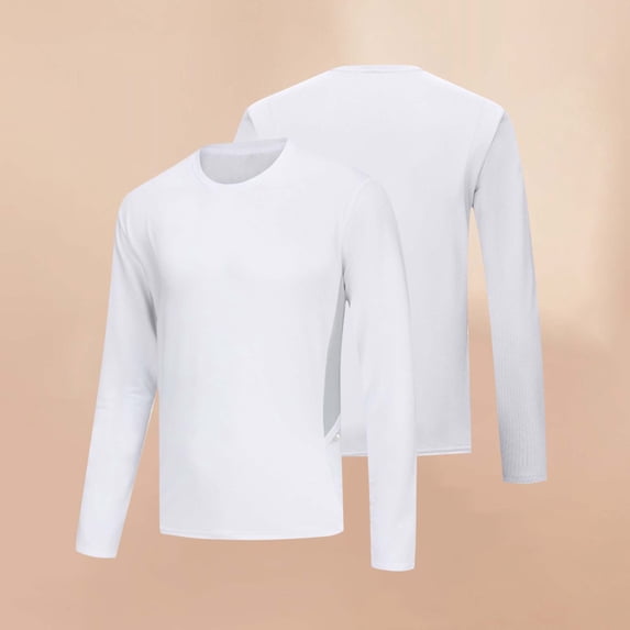 asjyhkr Mens Undershirts Crew Neck Long Sleeve Pullover Fashion Casual Solid Color Stretch Breathable Running Gym Workout Tops