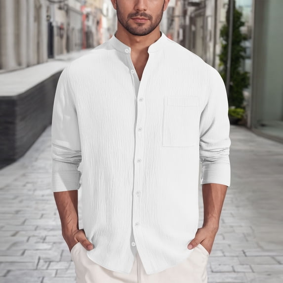 asjyhkr Mens Undershirts Long Sleeve Button down Shirt Crew Neck Work Business Shirts with Pocket