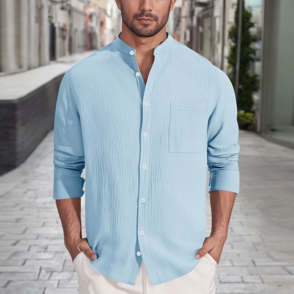 asjyhkr Mens Undershirts Long Sleeve Button down Shirt Crew Neck Work Business Shirts with Pocket