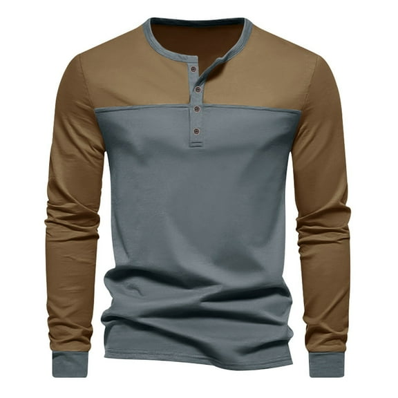 asjyhkr Mens Undershirts Long Sleeve Crew Neck Button Pullover Outdoor Running Gym Workout Athletic Sweatshirts
