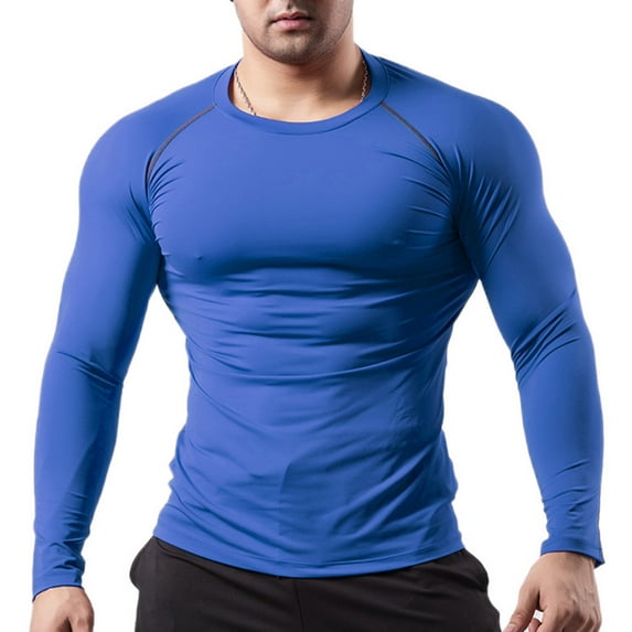 asjyhkr Mens Undershirts Long Sleeve Crew Neck Tights Breathable Running Workout Gym Athletic Solid Color Shirts