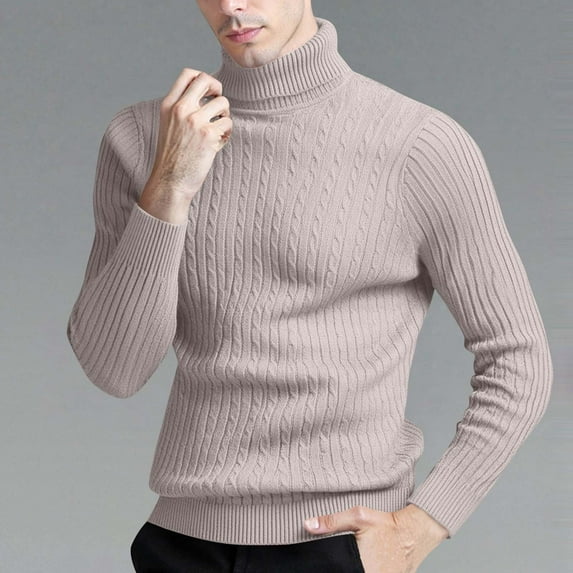 asjyhkr Mens Undershirts Long Sleeve High Neck Knit Sweaters Solid Color Stretch Casual Breathable Thermal Gym Workout Outdoor Tops