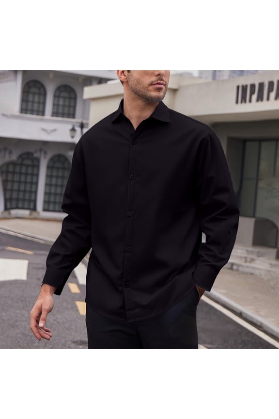 Mens Undershirts Long Sleeve Lapel Button Cardigan Shirts Casual Breathable Loose Fashion Solid Color Hiking Outdoor Vacation Tops