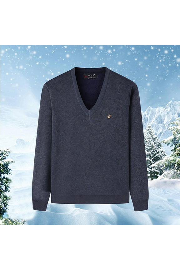 Mens Undershirts V Neck Long Sleeve Knit Pullover Solid Color Thermal Casual Stretch Breathable Gym Workout Homewear Tops