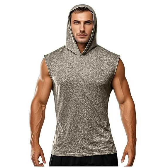 asjyhkr Mens Workout Shirts Qiuck Drying Sun Hooded Hiking Fishing Gym Athletic Sleeveless Shirt