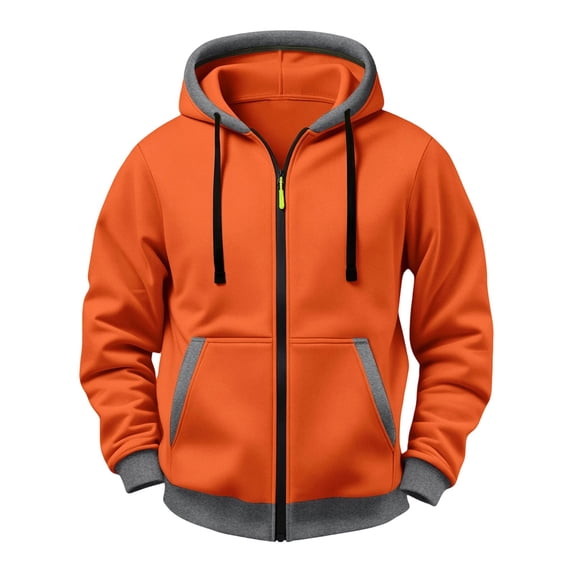 asjyhkr Mens Zip up Hoodie Casual Fleeve Fall Winter Warm Streetwear Jacket Long Sleeve Classic Gym Outwear Sweatshirt(X-Large,Orange)