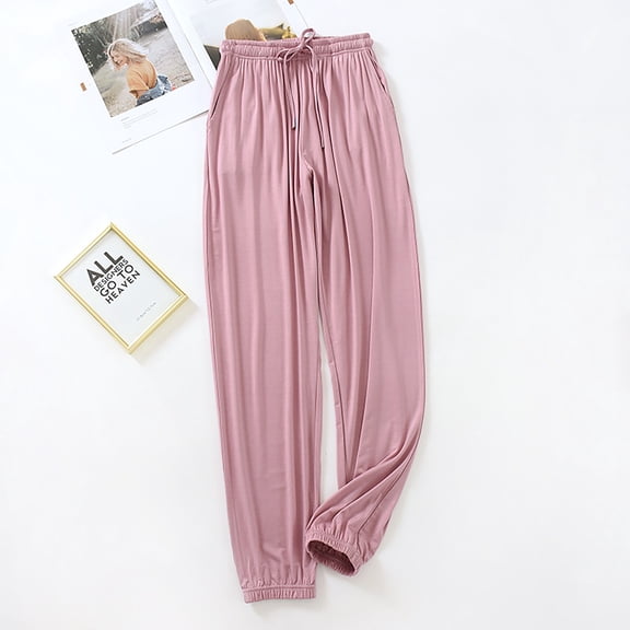 asjyhkr Pajama Pants Women Drawstring Elastic Waist Jogger Casual Loose Breathable Lightweight Solid Color Homewear Sleepwear Pants with Pockets