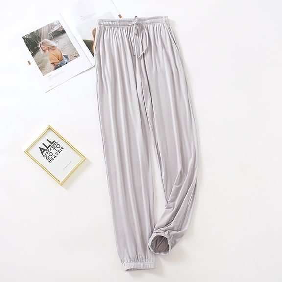 asjyhkr Pajama Pants Women Drawstring Elastic Waist Jogger Casual Loose Breathable Lightweight Solid Color Homewear Sleepwear Pants with Pockets