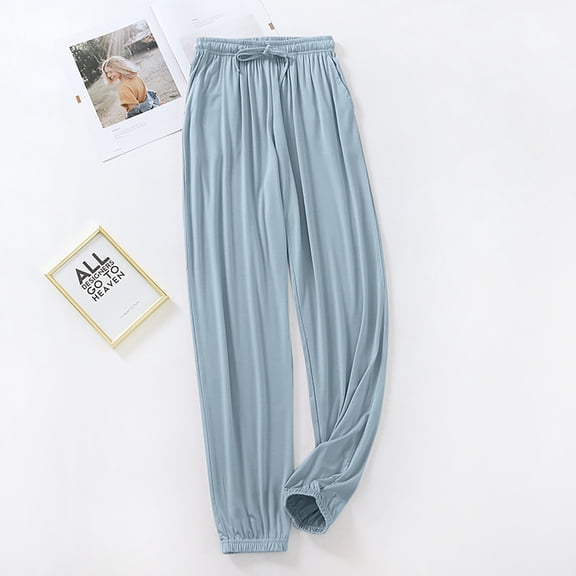asjyhkr Pajama Pants Women Drawstring Elastic Waist Jogger Casual Loose Breathable Lightweight Solid Color Homewear Sleepwear Pants with Pockets