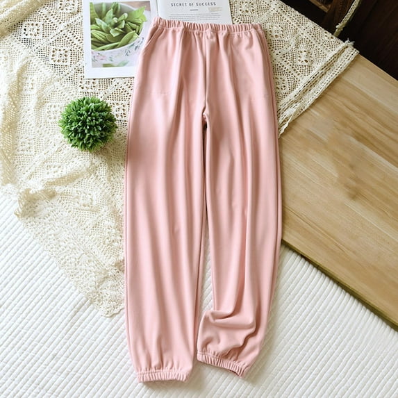 asjyhkr Pajama Pants Women Fleece Lined High Waist Elastic Jogger Casual Thermal Comforty Homewear Lounge Sleepwear Pants with Pockets