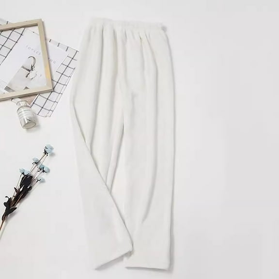 asjyhkr Pajama Pants Women High Waist Fleece Lined Thermal Breathable Home Sleep Straight Leg Pants