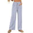 thumbnail image 1 of asjyhkr Pajamas for Women Casual Loungewear High Waisted Baggy Wide Leg Striped Comfy Sleepwear Fall Daily Wear Pants(X-Large,Light Blue), 1 of 8