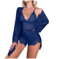 thumbnail image 1 of asjyhkr Pajamas for Women Set 3 Piece Lace Bra and Panty Sets Mesh Breathable Kimono Robe Nightgown Plush Fashion Solid Color Sleepwear Sets(S,Navy), 1 of 4
