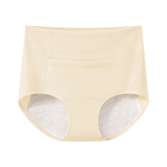 asjyhkr Period Underwear for Women High Waist Seamless Leakproof Brief Soft Comfy Breathable Cotton Crotch No Show Reusable Panties(M,Beige)