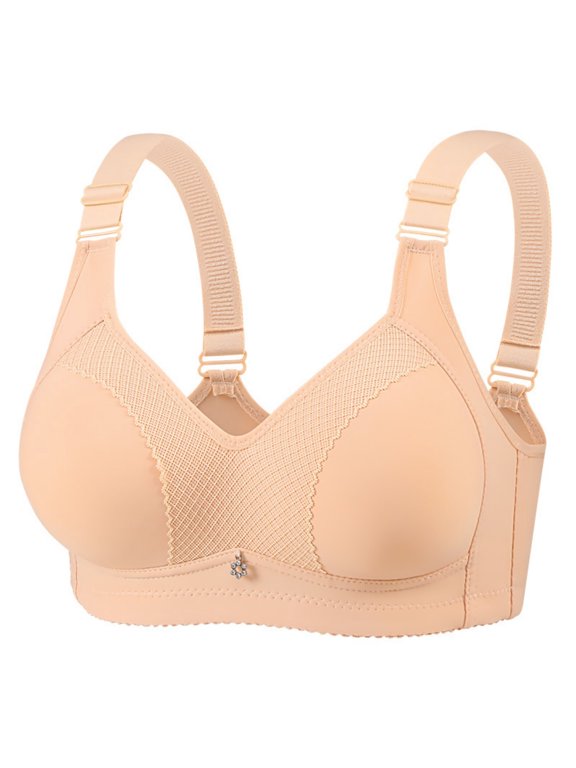 Plus Size Bras for Women Supportive Wireless Adjustable Strap Push up Padded Stretchy Full Coverage Everyday Bras(Large,Beige)