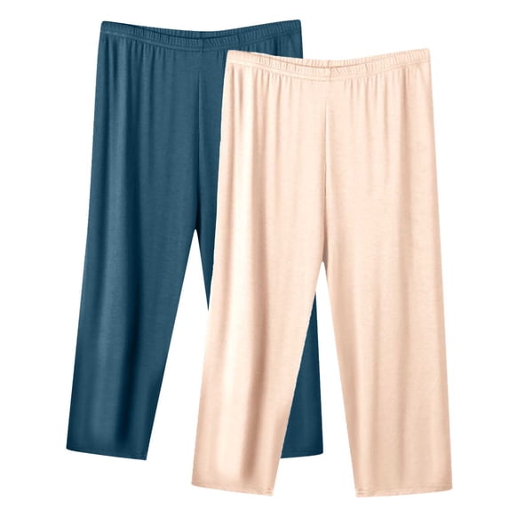 asjyhkr Plus Size Capri Pants for Women Elastic Waist Casual Fashion Solid Color Lightweight Breathable Homewear Sleep Outside Wearing Pajama Pants,S-5XL