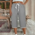 thumbnail image 1 of asjyhkr Plus Size Capri Pants for Women Drawstring Elastic Waist Solid Color Casual Loose Hiking Workout Beach Pants with Pockets,L-4XL, 1 of 7