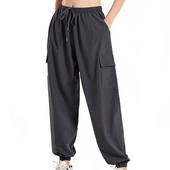 asjyhkr Plus Size Cargo Pants Women Elastic Waist Drawstring Jogger Solid Color Casual Loose Breathable Running Gym Workout Pants with Multi Pockets,S-5XL