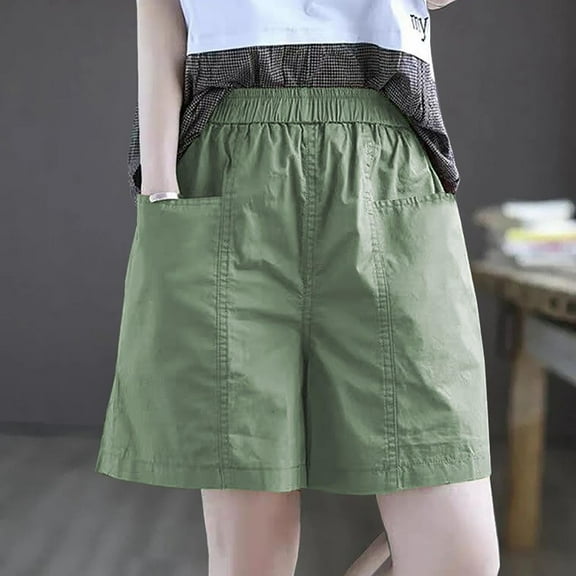 asjyhkr Plus Size Cargo Shorts Women with Pockets Elastic Waist Breathable Hiking Work Shorts,M-4XL