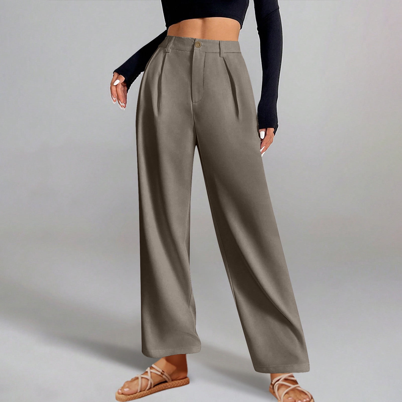 asjyhkr Plus Size Dress Pants Women Quick Drying Button down High Waist ...