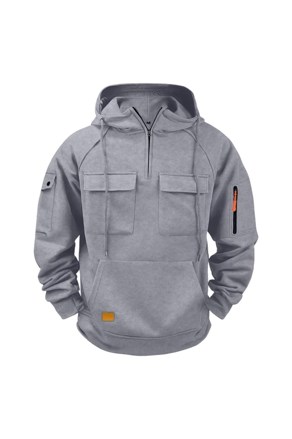 Plus Size Hoodies for Men with Multi Pockets Long Sleeve Zipper Crew Neck Drawstring Hooded Pullover Casual Thermal Breathable Gym Workout Tops,S-5XL