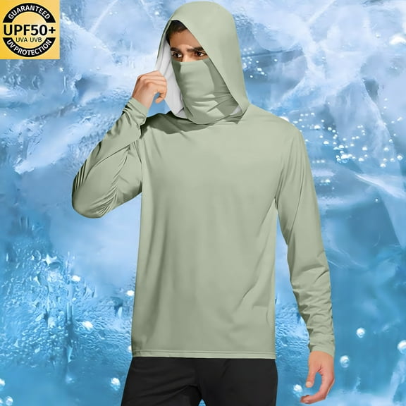 asjyhkr Plus Size Hoodies for Men Long Sleeve Crew Neck Hooded Sun Shirts Lightweight Breathable Casual Outdoor Fishing Climbing Tops,S-5XL