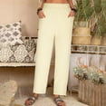 thumbnail image 1 of asjyhkr Plus Size Linen Pants Women High Waist Solid Color Loose Casual Breathable Vacation Hiking Workout Pants with Pockets,M-4XL, 1 of 5