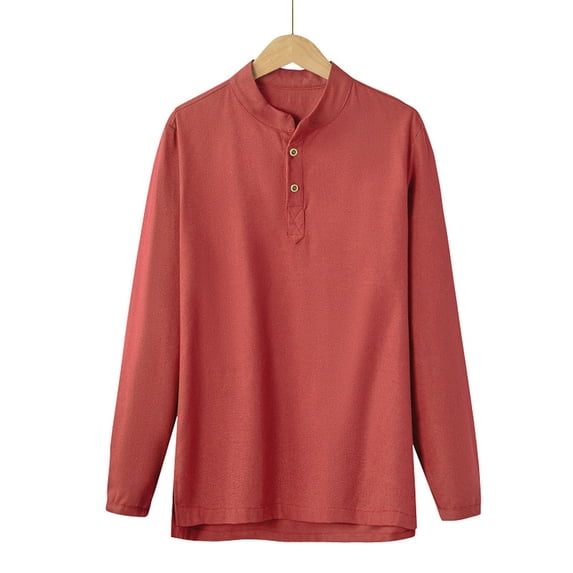 asjyhkr Plus Size Linen Shirts for Men Long Sleeve Crew Neck Button down Hiking Beach Vacation Shirts,M-5XL