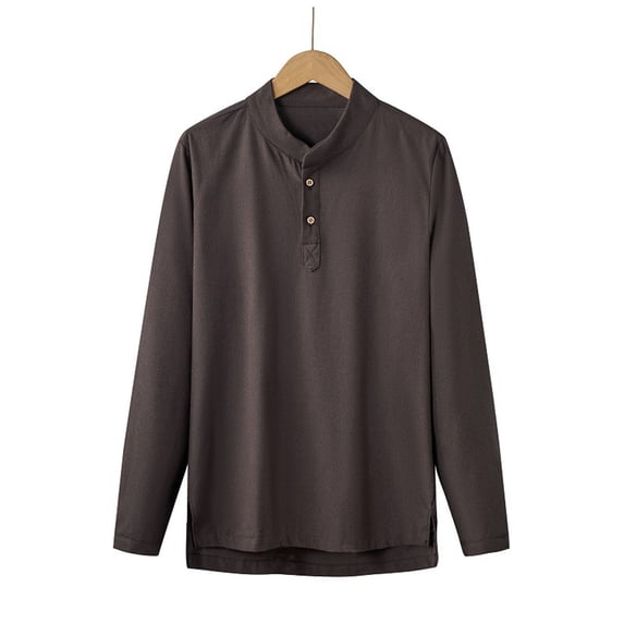 asjyhkr Plus Size Linen Shirts for Men Long Sleeve Crew Neck Button down Hiking Beach Vacation Shirts,M-5XL